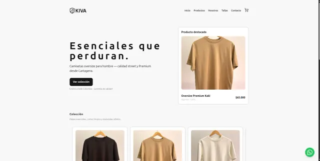 Captura de la interfaz de KIVA, tienda online de ropa oversize